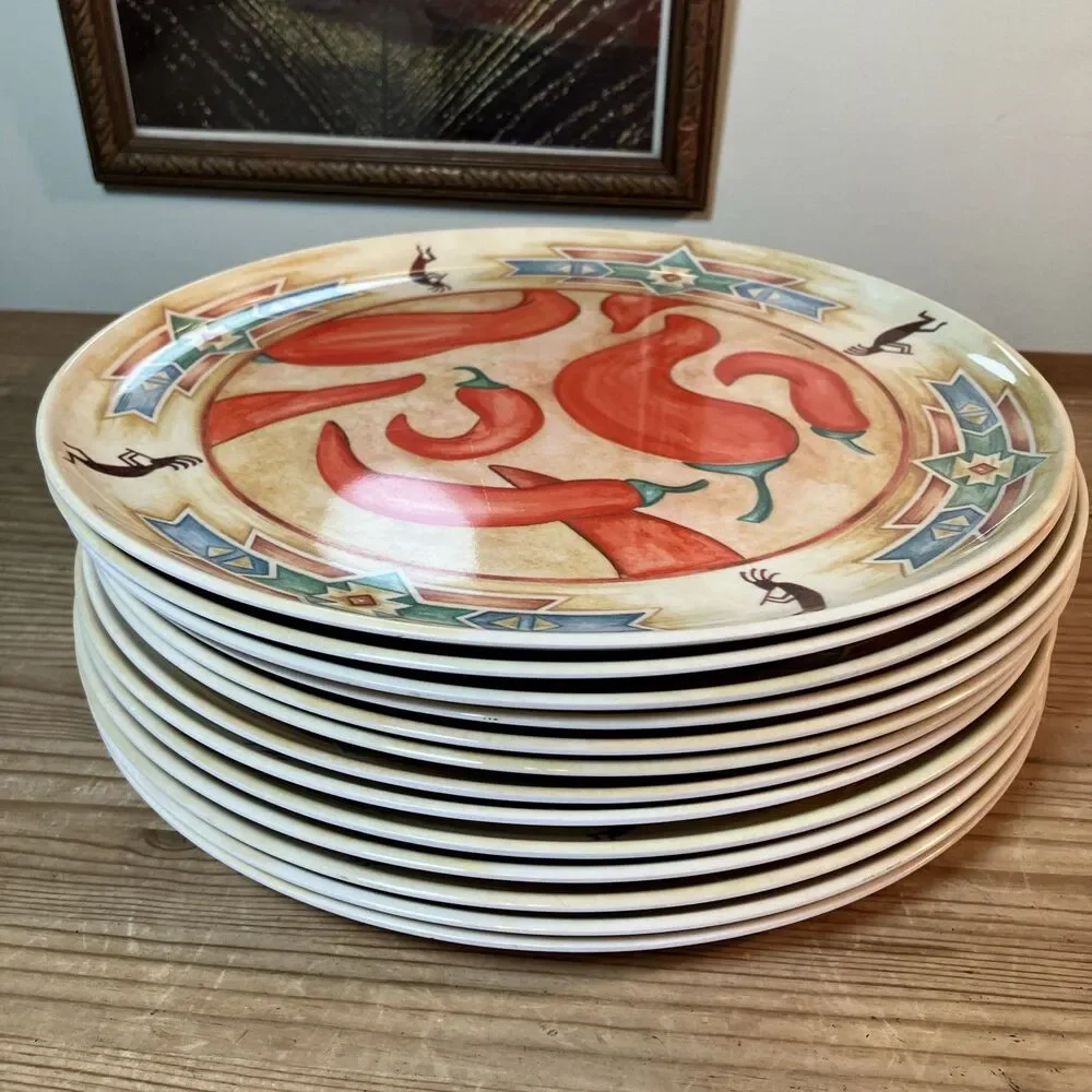 VTG Precidio Linda Norton 2003 Southwestern Chile Kokopelli Melamine Plates (13)